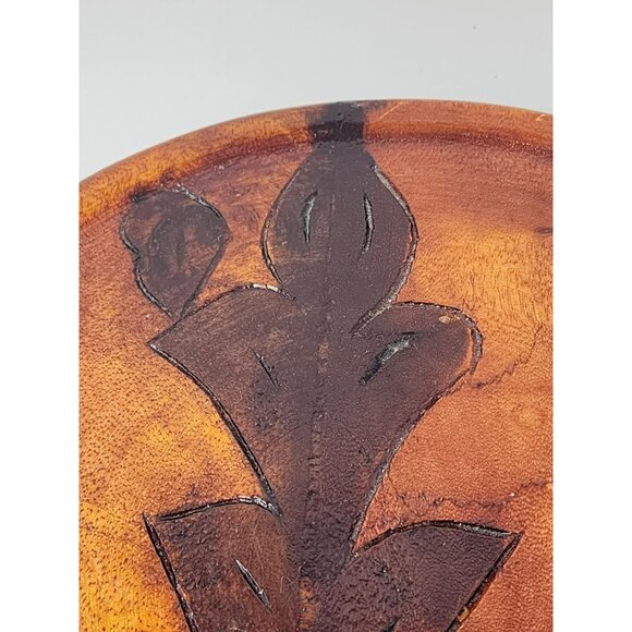 Hand Carved Vintage Round Wooden Tray Wall Plaque Folk Art Design Country Kitchy - Picture 6 of 9